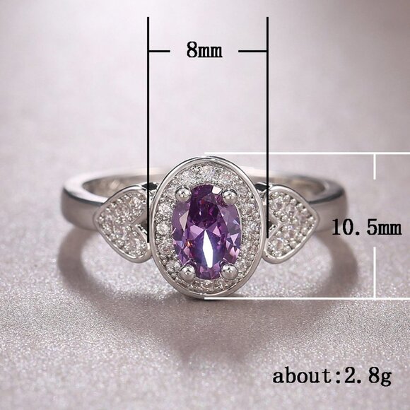 🍂 925 Silver Plated Purple Oval Cut CZ Birthstone Ring, FB16FA1135 - Picture 10 of 10